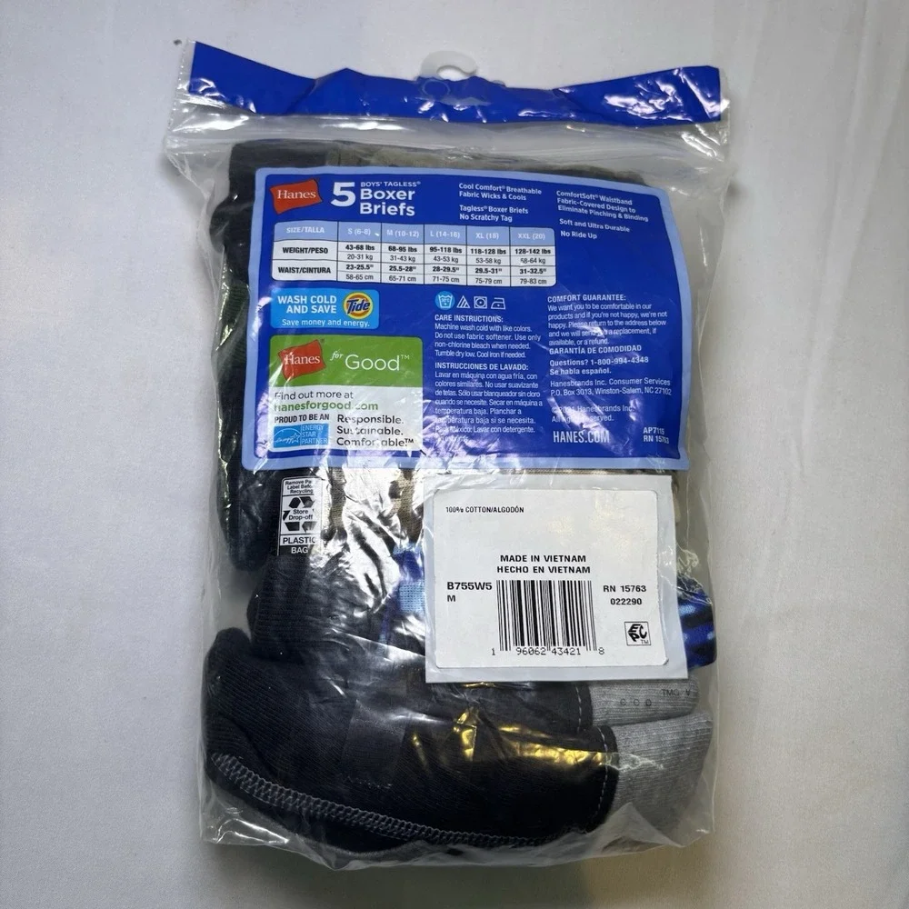 Hanes Boys' ComfortSoft Waistband Boxer Briefs, 5-Pack, Size M‎ (10-12) Tagless